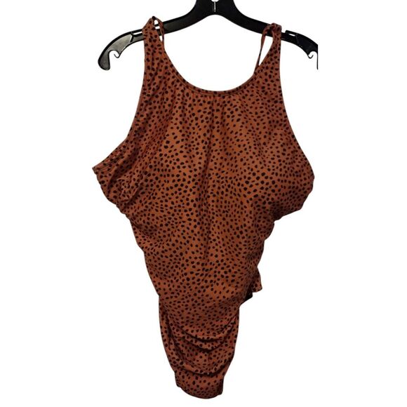 NWT Kona Sol Brown spotted Ruched full coverage swimsuit - Picture 1 of 8